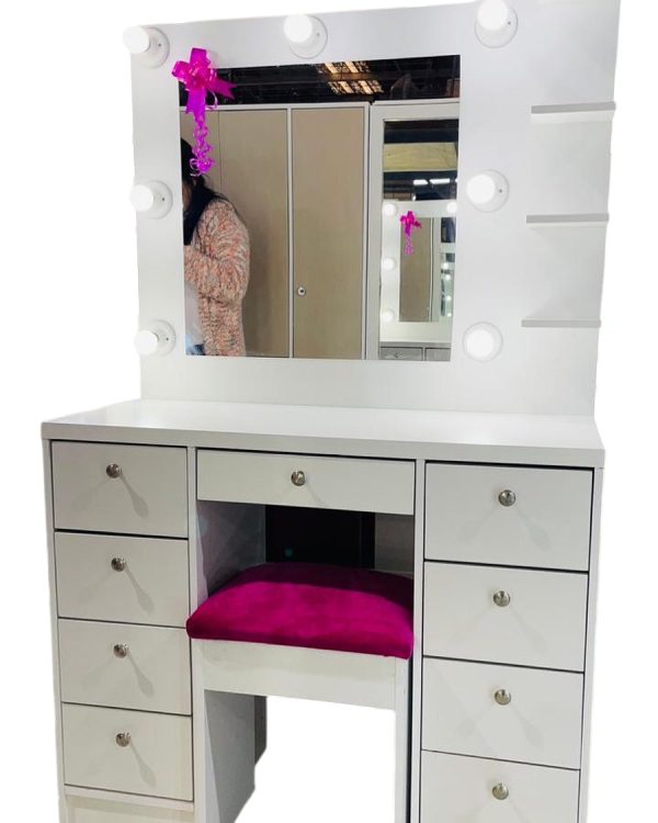 Tocador Estilo Hollywood cuerpo completo  con Cubierta de Madera